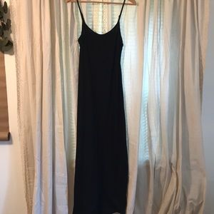 Black straight maxi dress.